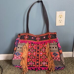 Anthropologie Multicolor Embroidered Tote